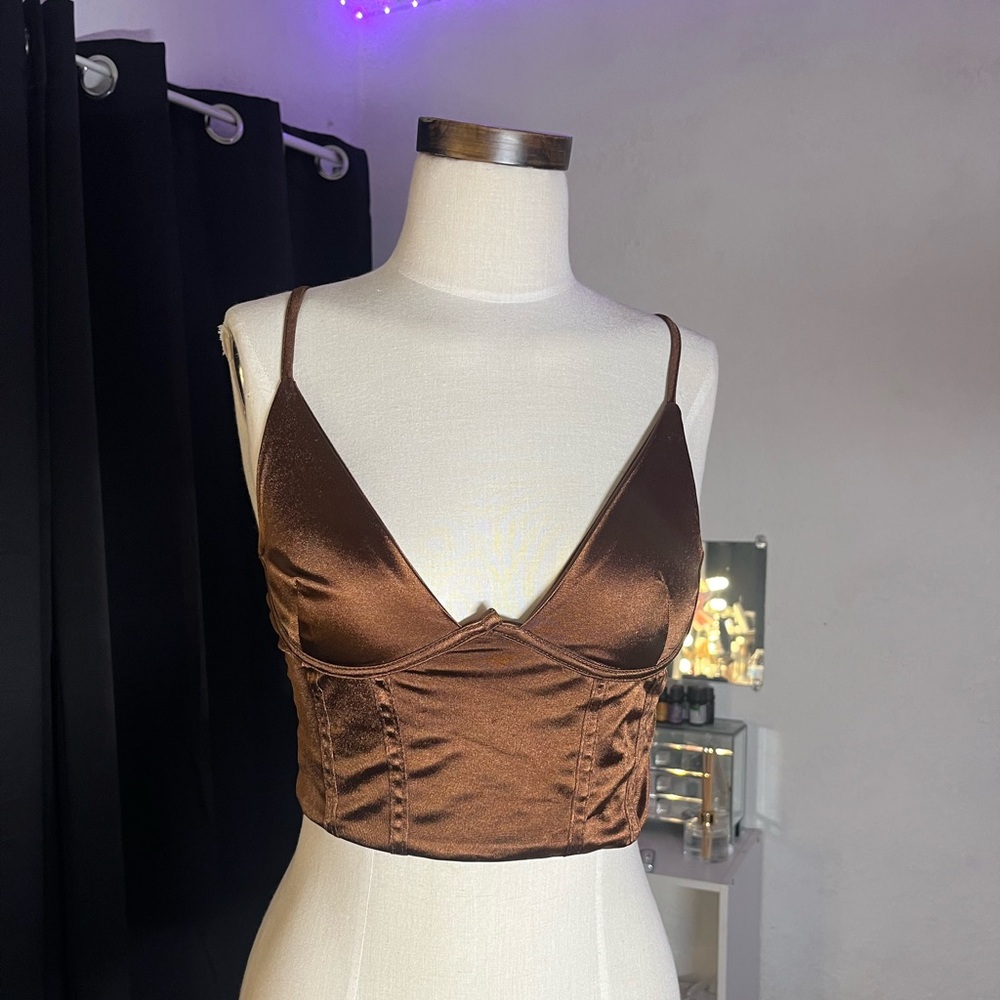 y2k satin brown crop top 🤎